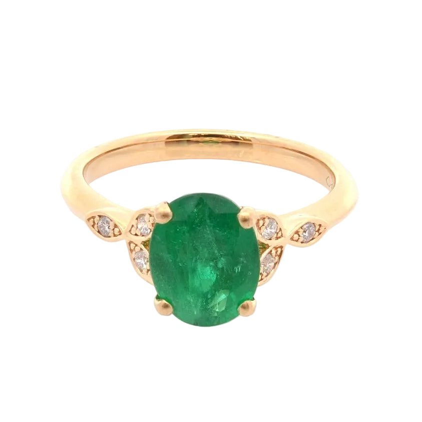Bague Solitaire en or jaune, émeraude et diamants - Castafiore