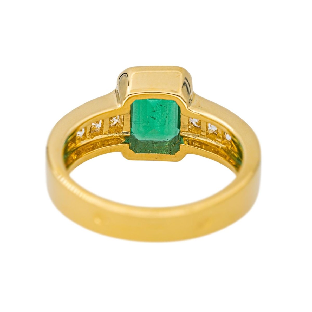 Bague Solitaire en or jaune, émeraude et diamants - Castafiore