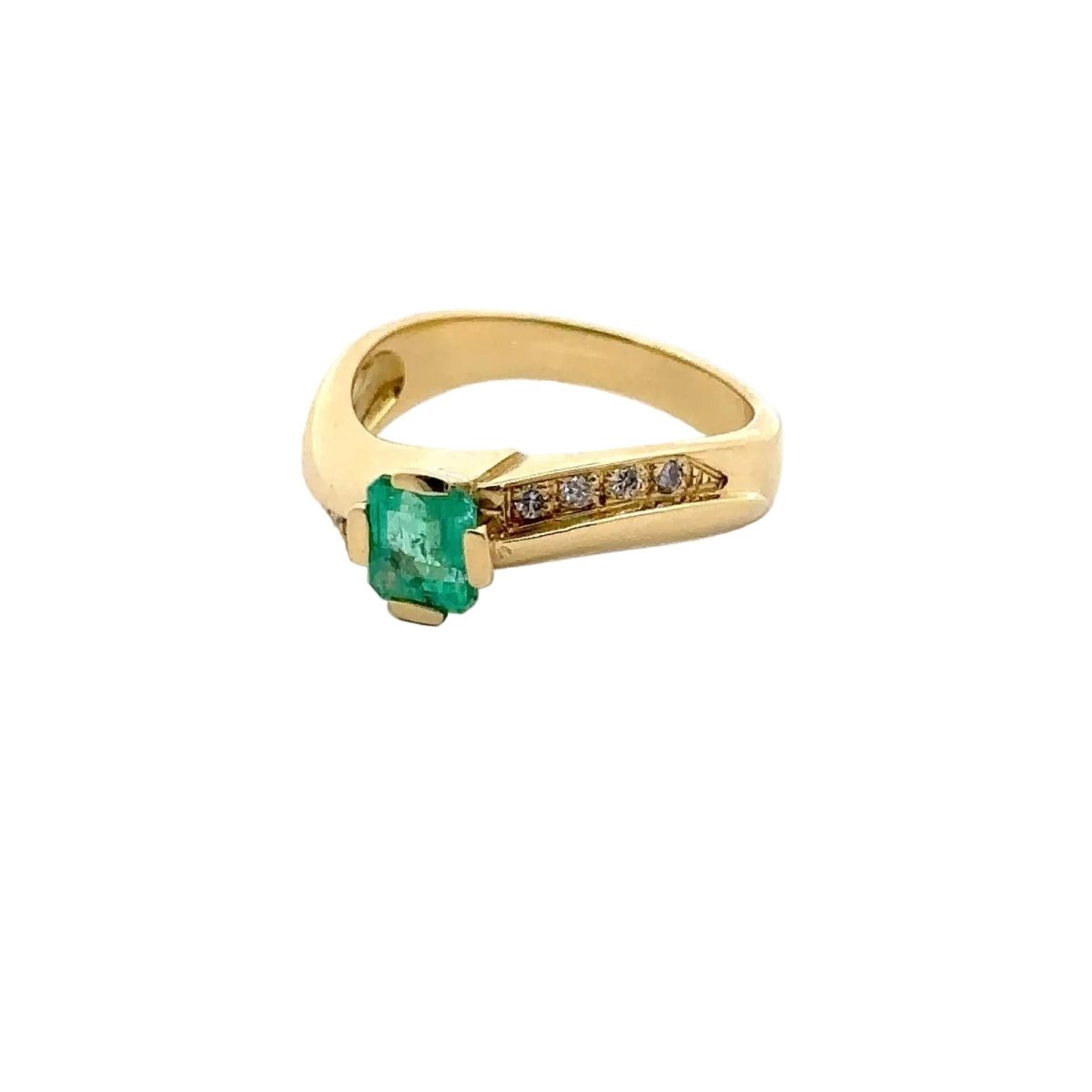 Bague Solitaire en or jaune, émeraude et diamants - Castafiore