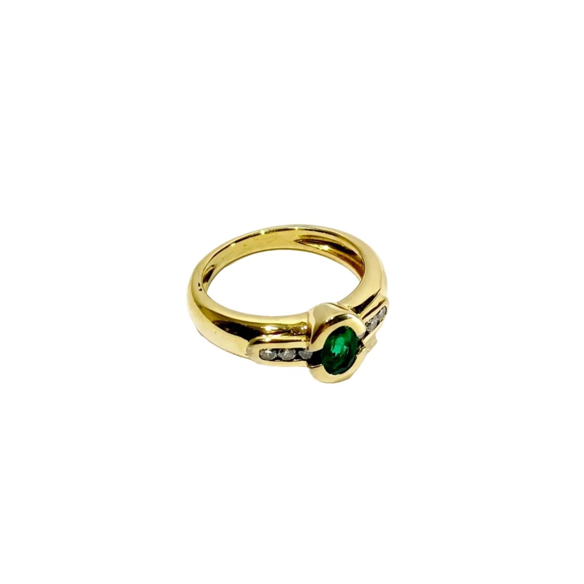 Bague Solitaire en or jaune, émeraude et diamants - Castafiore