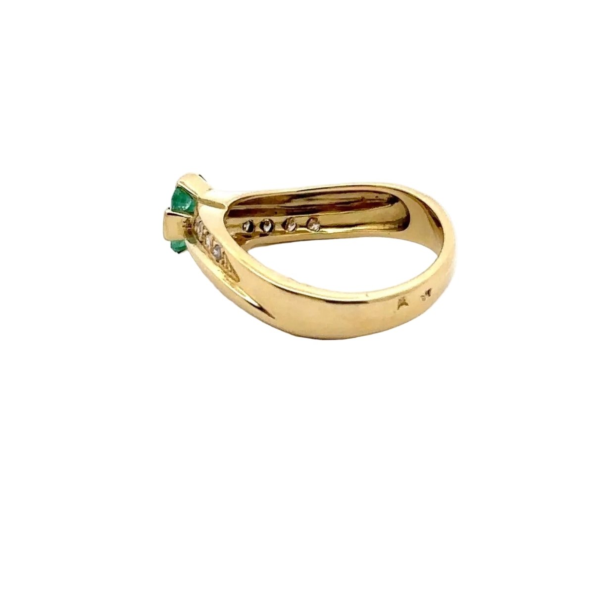 Bague Solitaire en or jaune, émeraude et diamants - Castafiore