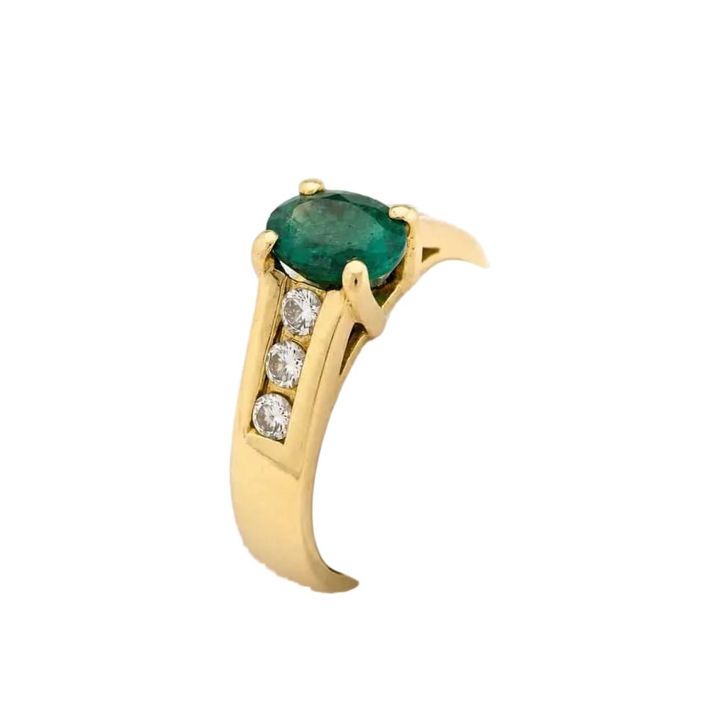 Bague Solitaire en or jaune, émeraude et diamants - Castafiore