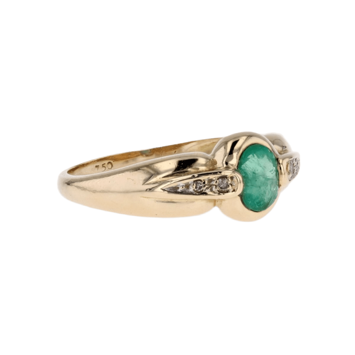 Bague Solitaire en or jaune, émeraude et diamants - Castafiore