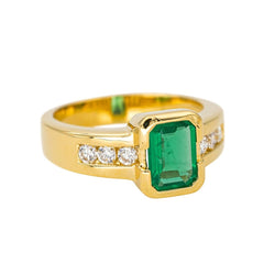 Bague Solitaire en or jaune, émeraude et diamants - Castafiore