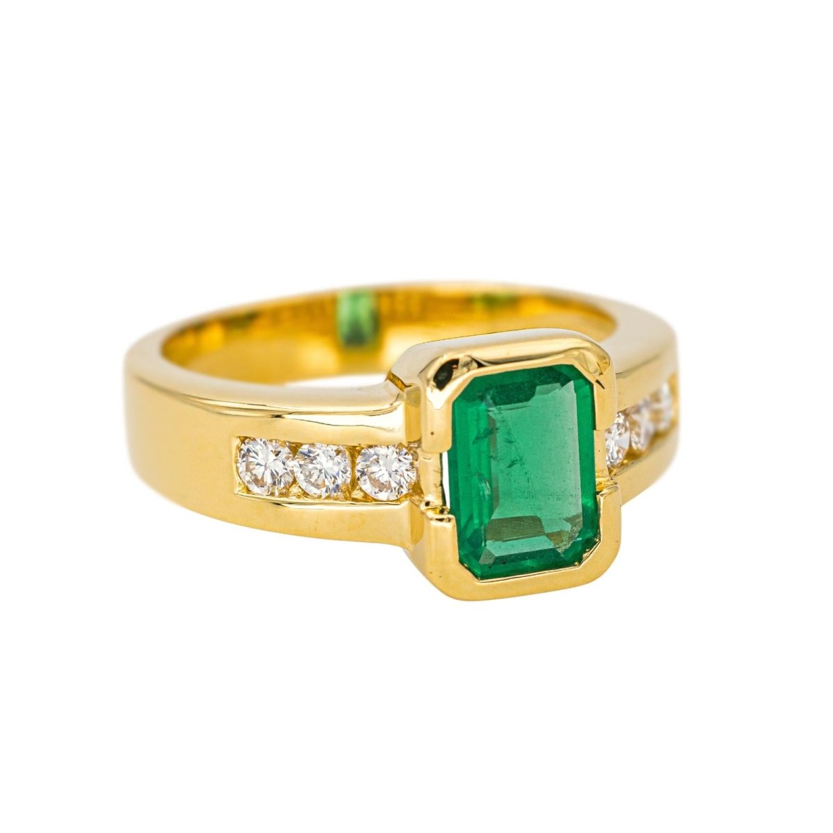 Bague Solitaire en or jaune, émeraude et diamants - Castafiore