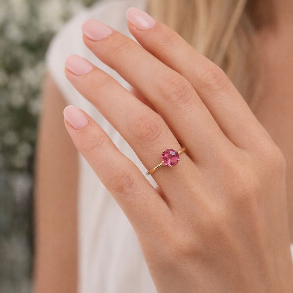 Bague Solitaire en or jaune et rubellite - Castafiore