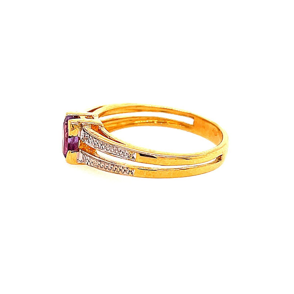 Bague Solitaire en or jaune, or blanc, améthyste, et diamants - Castafiore
