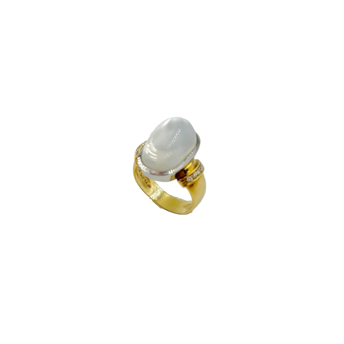 Bague Solitaire en or jaune, or blanc, pierre de lune et diamants - Castafiore