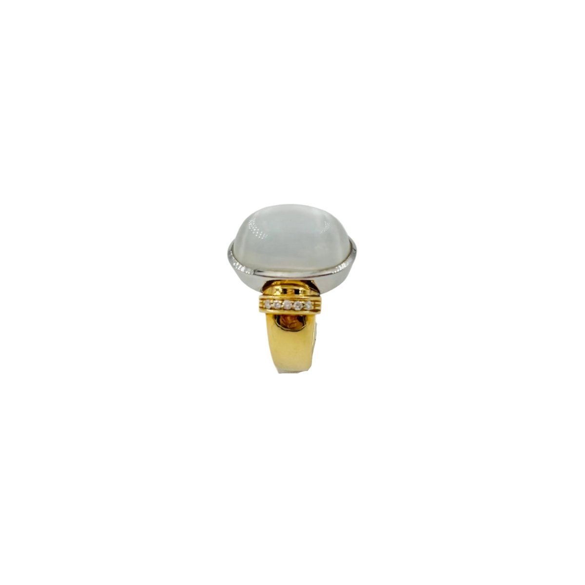 Bague Solitaire en or jaune, or blanc, pierre de lune et diamants - Castafiore