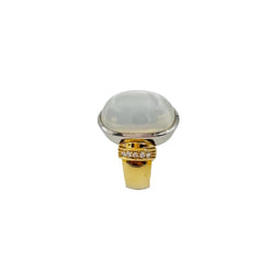 Bague Solitaire en or jaune, or blanc, pierre de lune et diamants - Castafiore