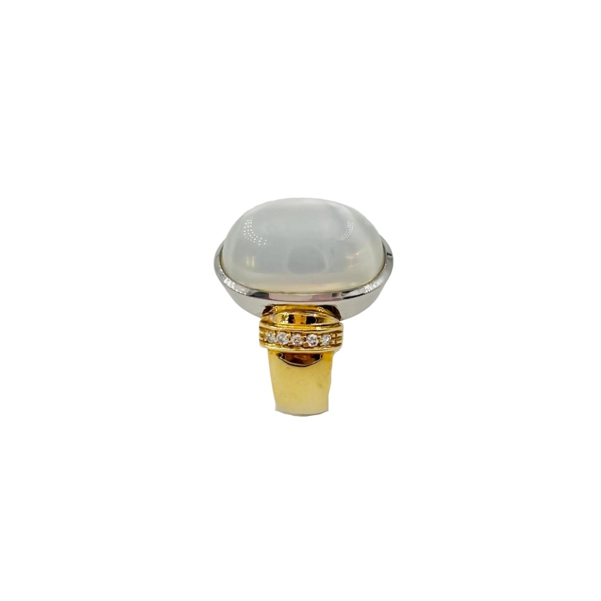 Bague Solitaire en or jaune, or blanc, pierre de lune et diamants - Castafiore