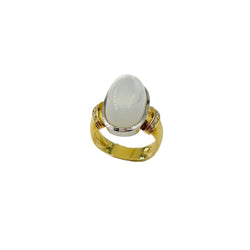 Bague Solitaire en or jaune, or blanc, pierre de lune et diamants - Castafiore