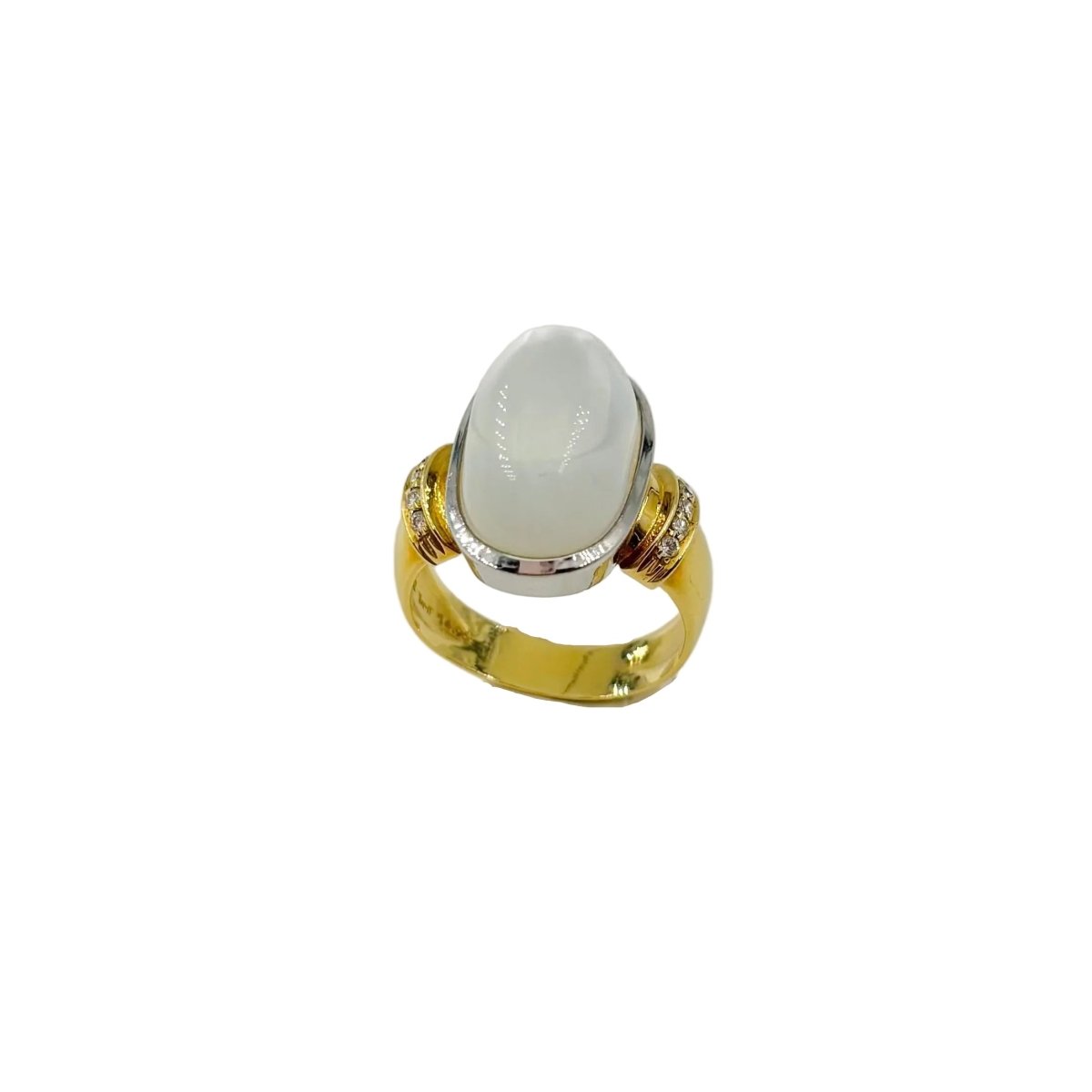 Bague Solitaire en or jaune, or blanc, pierre de lune et diamants - Castafiore