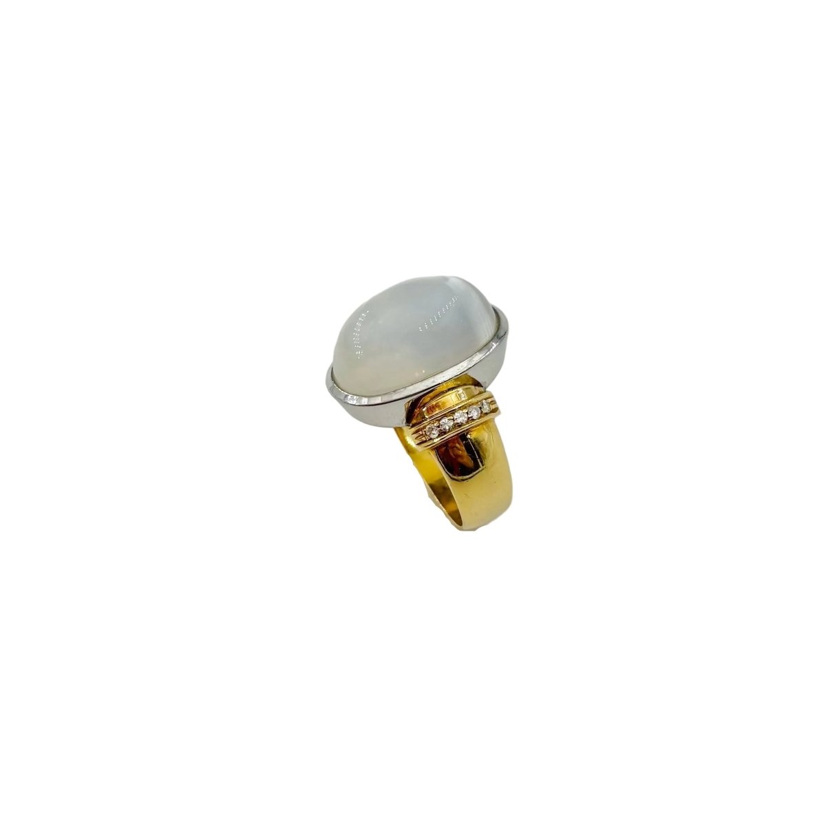 Bague Solitaire en or jaune, or blanc, pierre de lune et diamants - Castafiore