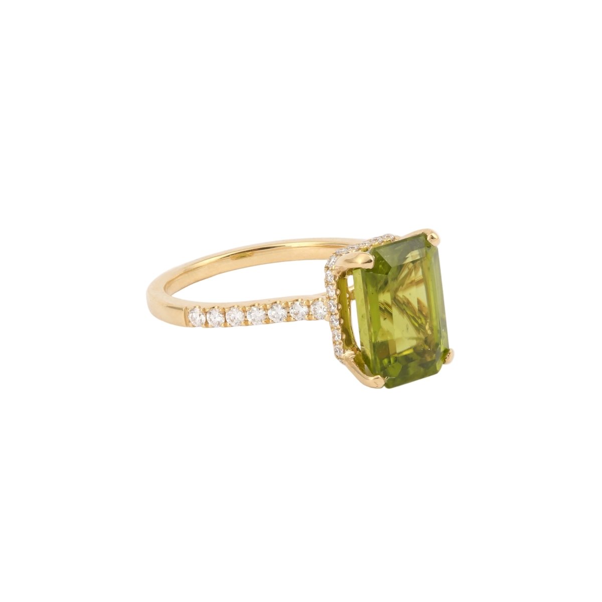 Bague Solitaire en or jaune, péridot et diamants - Castafiore