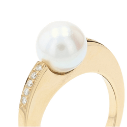 Bague Solitaire en or jaune, perle et diamants - Castafiore