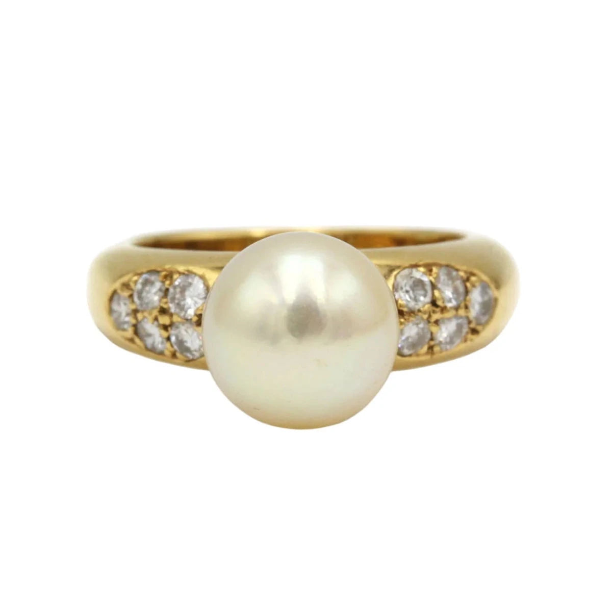 Bague Solitaire en or jaune, perle et diamants - Castafiore