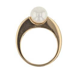 Bague Solitaire en or jaune, perle et diamants - Castafiore