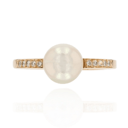 Bague Solitaire en or jaune, perle et diamants - Castafiore