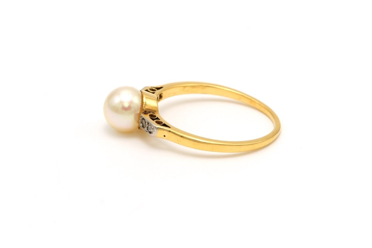 Bague Solitaire en or jaune, perle et diamants - Castafiore