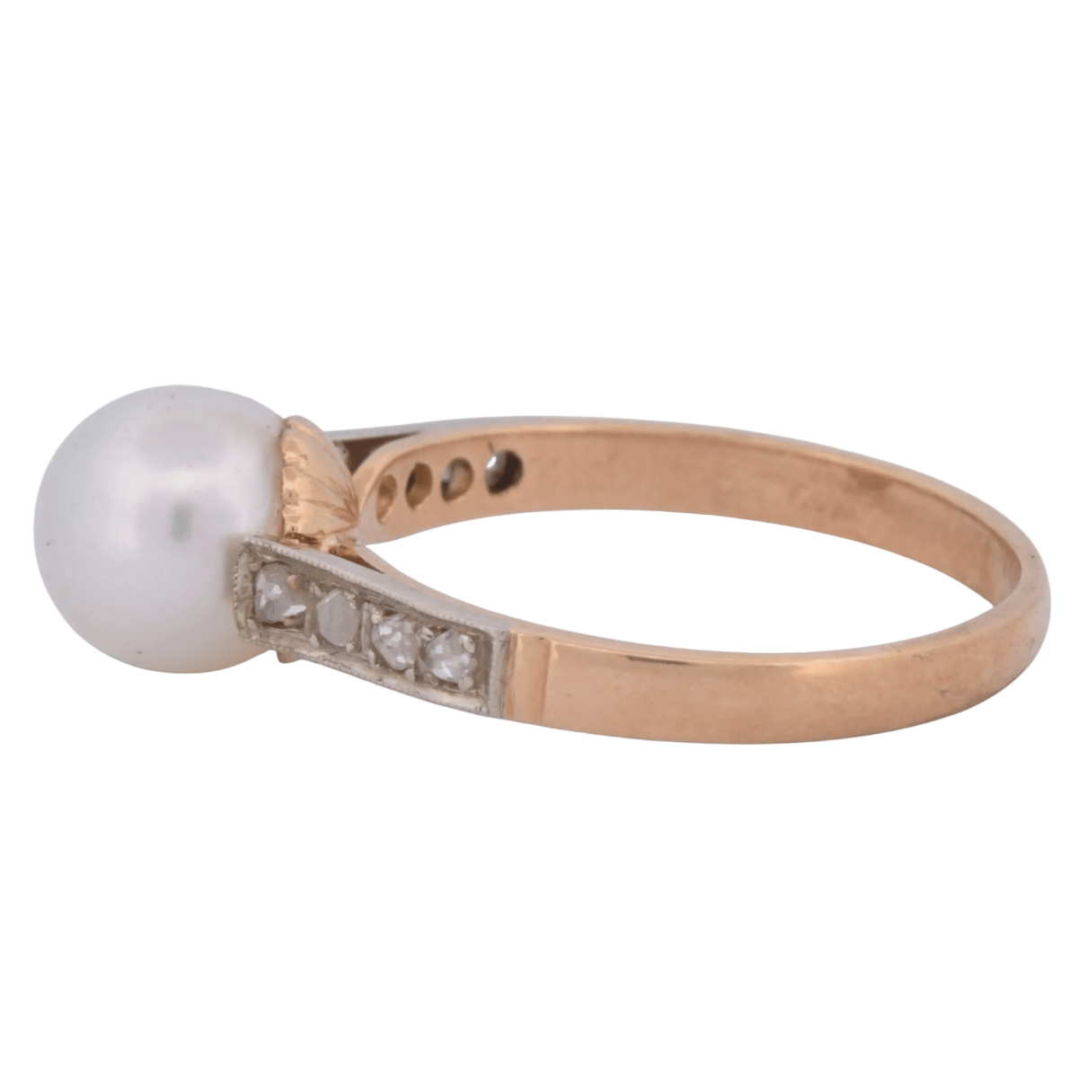 Bague Solitaire en or jaune, perle et diamants - Castafiore