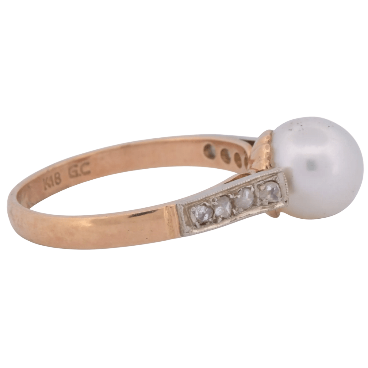 Bague Solitaire en or jaune, perle et diamants - Castafiore