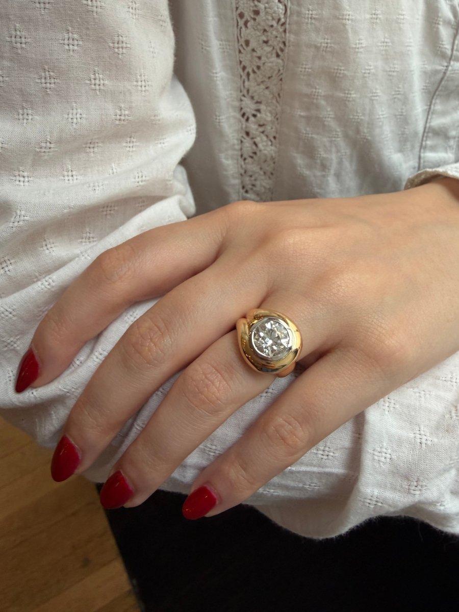 Bague Solitaire en or jaune, platine et diamant - Castafiore