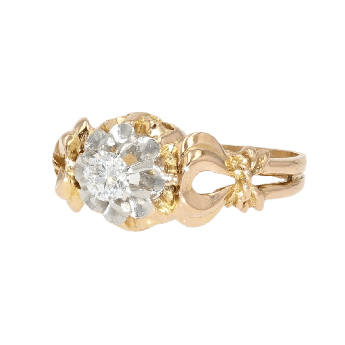 Bague Solitaire en or jaune, platine et diamant - Castafiore