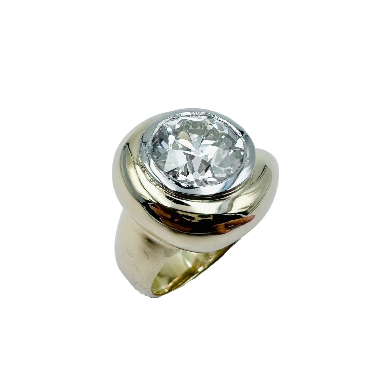 Bague Solitaire en or jaune, platine et diamant - Castafiore