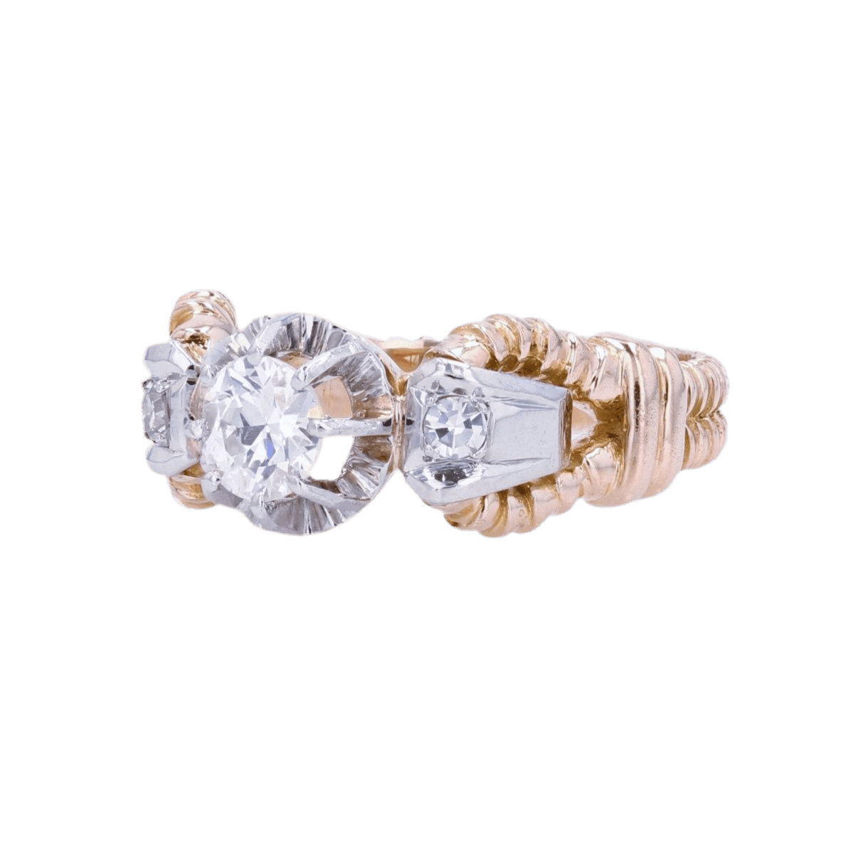 Bague Solitaire en or jaune, platine et diamants - Castafiore