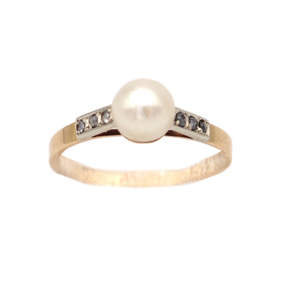 Bague Solitaire en or jaune, platine, perle et diamants - Castafiore