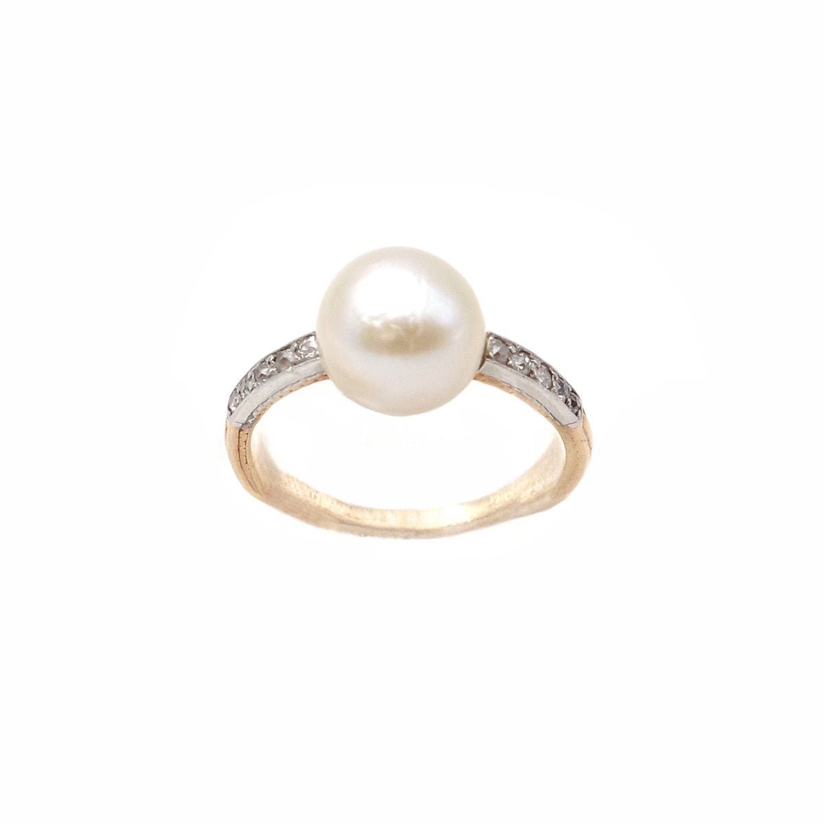 Bague Solitaire en or jaune, platine, perles et diamants - Castafiore