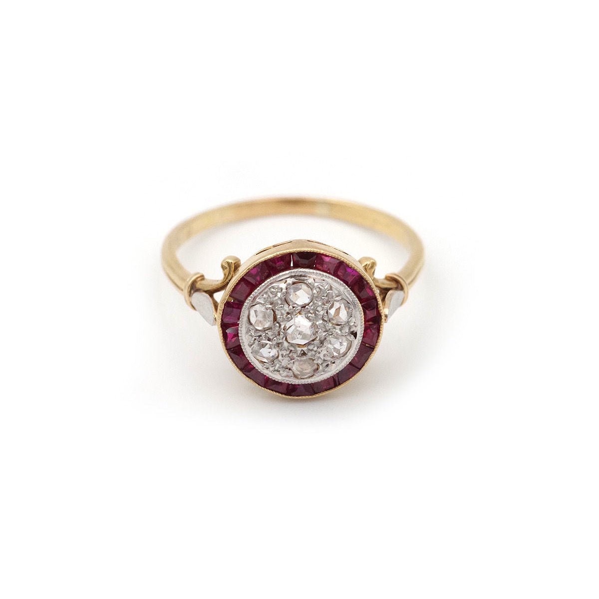 Bague Solitaire en or jaune, platine, rubis et diamants - Castafiore