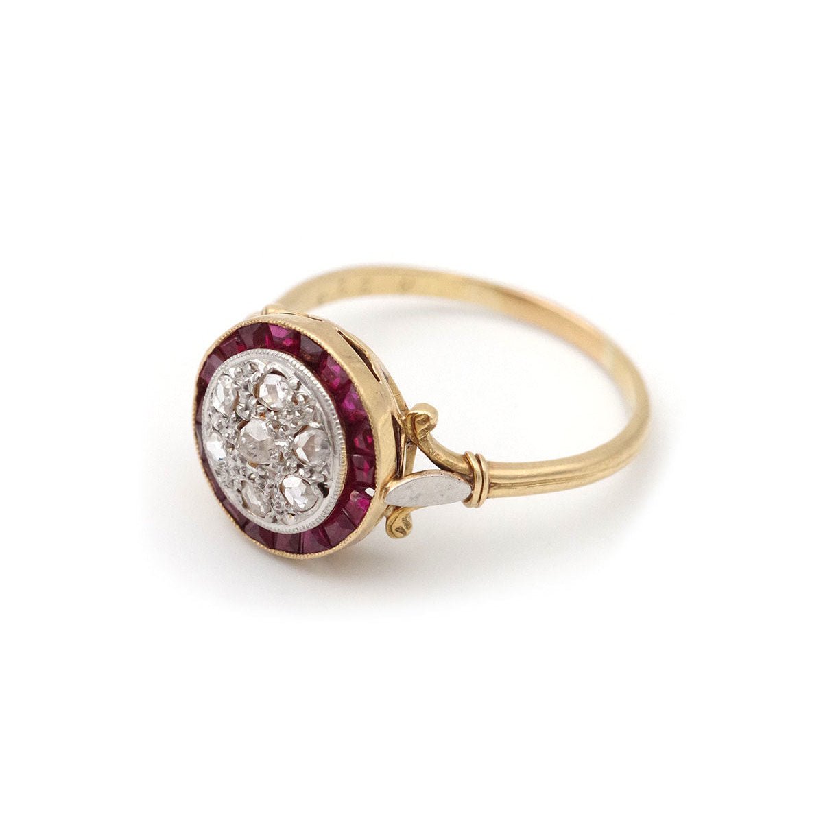 Bague Solitaire en or jaune, platine, rubis et diamants - Castafiore