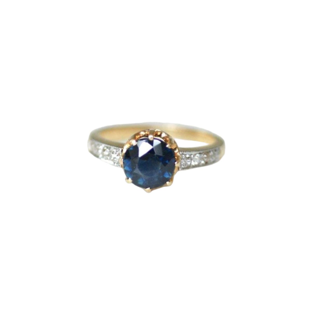 Bague Solitaire en or jaune, platine, saphir et diamants - Castafiore