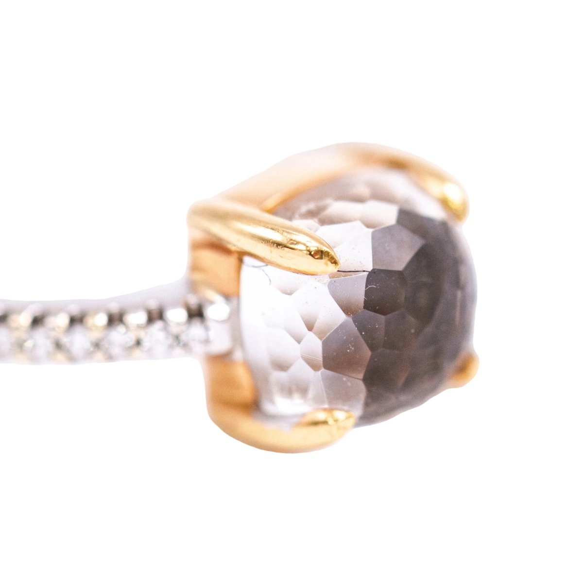 Bague Solitaire en or jaune, quartz, cristal de roche, onyx et diamants - Castafiore