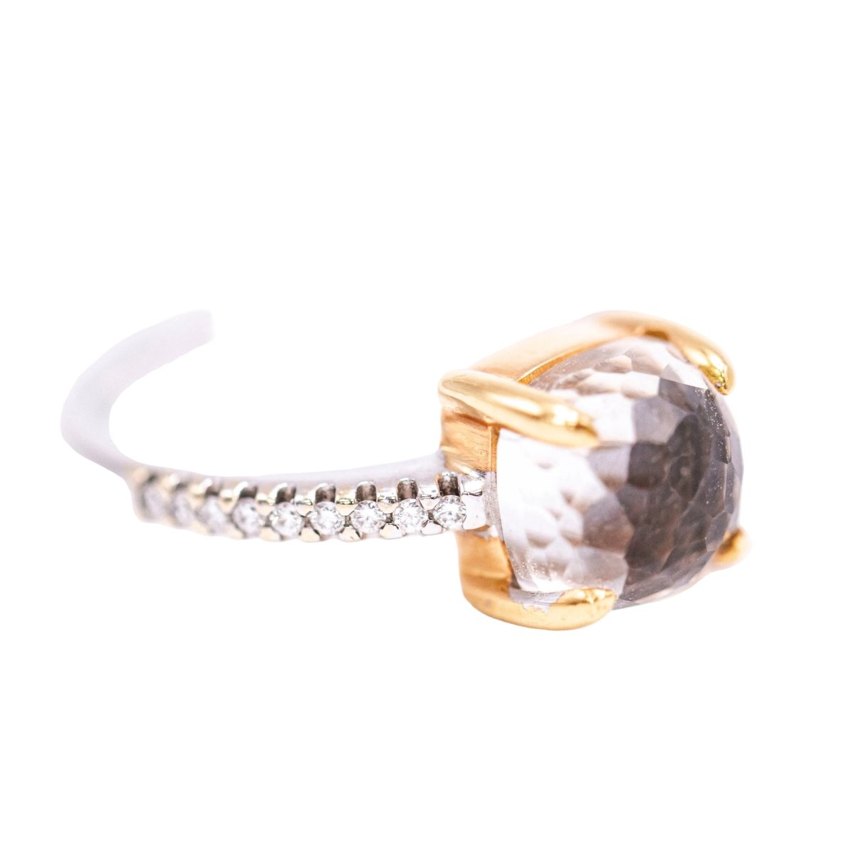 Bague Solitaire en or jaune, quartz, cristal de roche, onyx et diamants - Castafiore