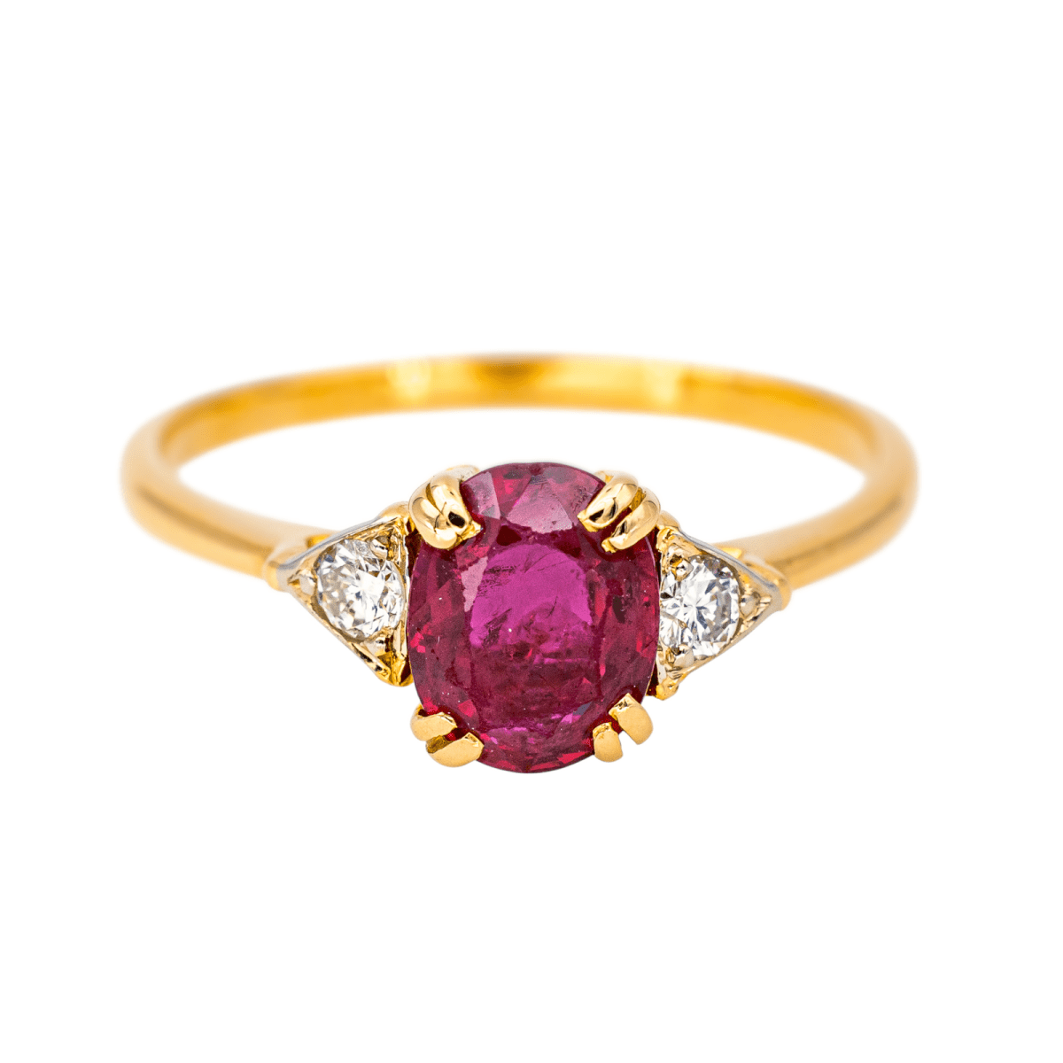 Bague Solitaire en or jaune, rubis et diamants - Castafiore