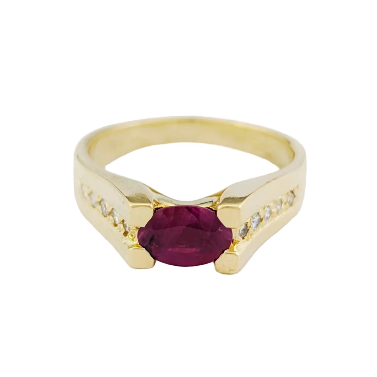 Bague Solitaire en or jaune, rubis et diamants - Castafiore