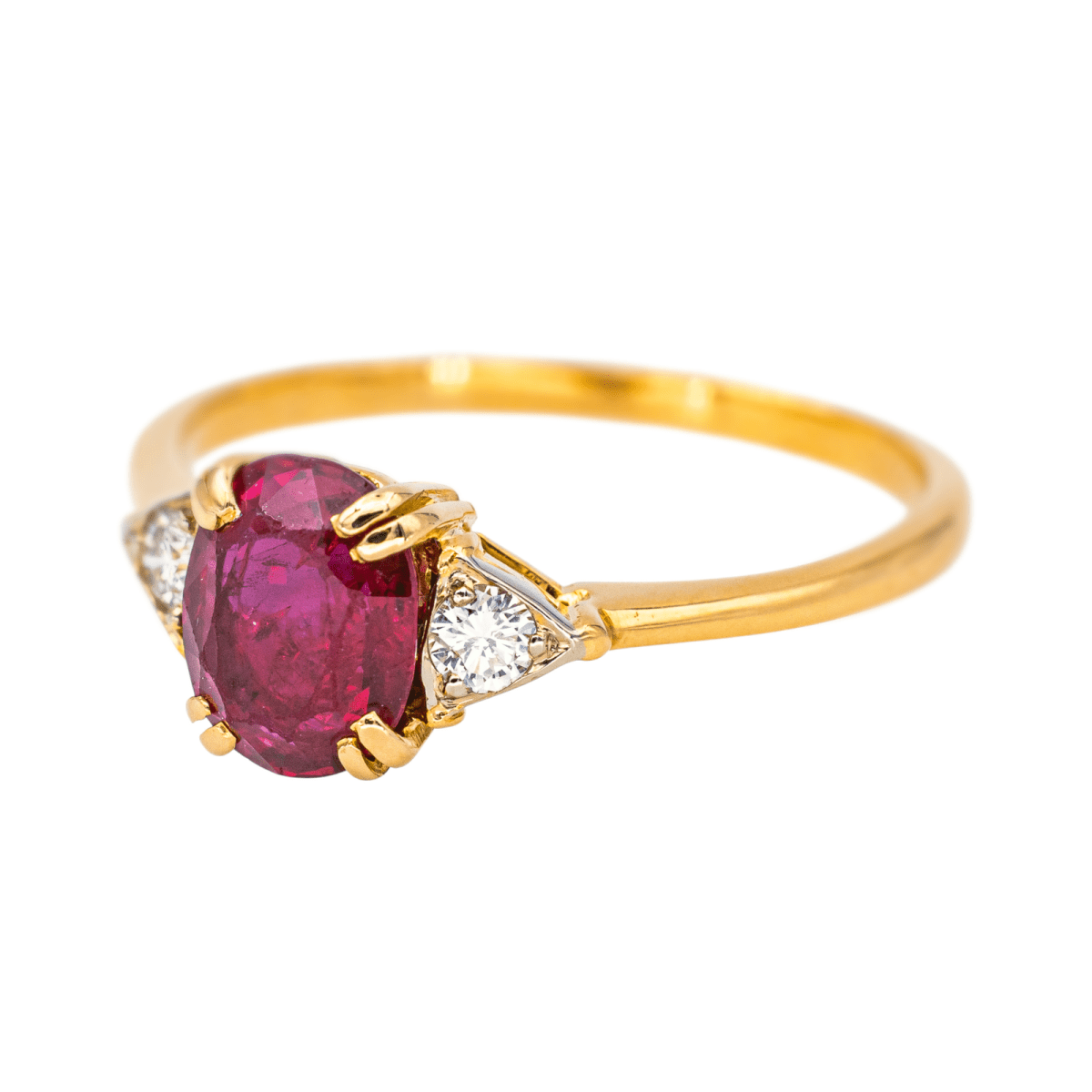 Bague Solitaire en or jaune, rubis et diamants - Castafiore