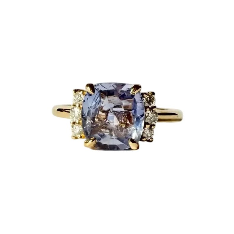 Bague Solitaire en or jaune, saphir et diamants - Castafiore