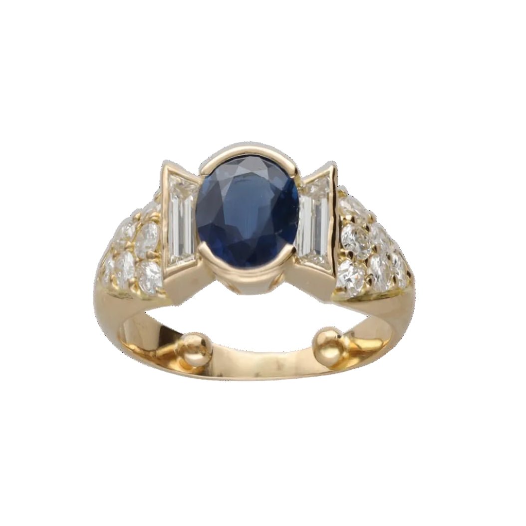 Bague Solitaire en or jaune, saphir et diamants - Castafiore