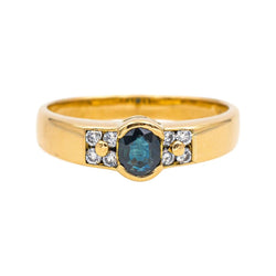 Bague Solitaire en or jaune, saphir et diamants - Castafiore