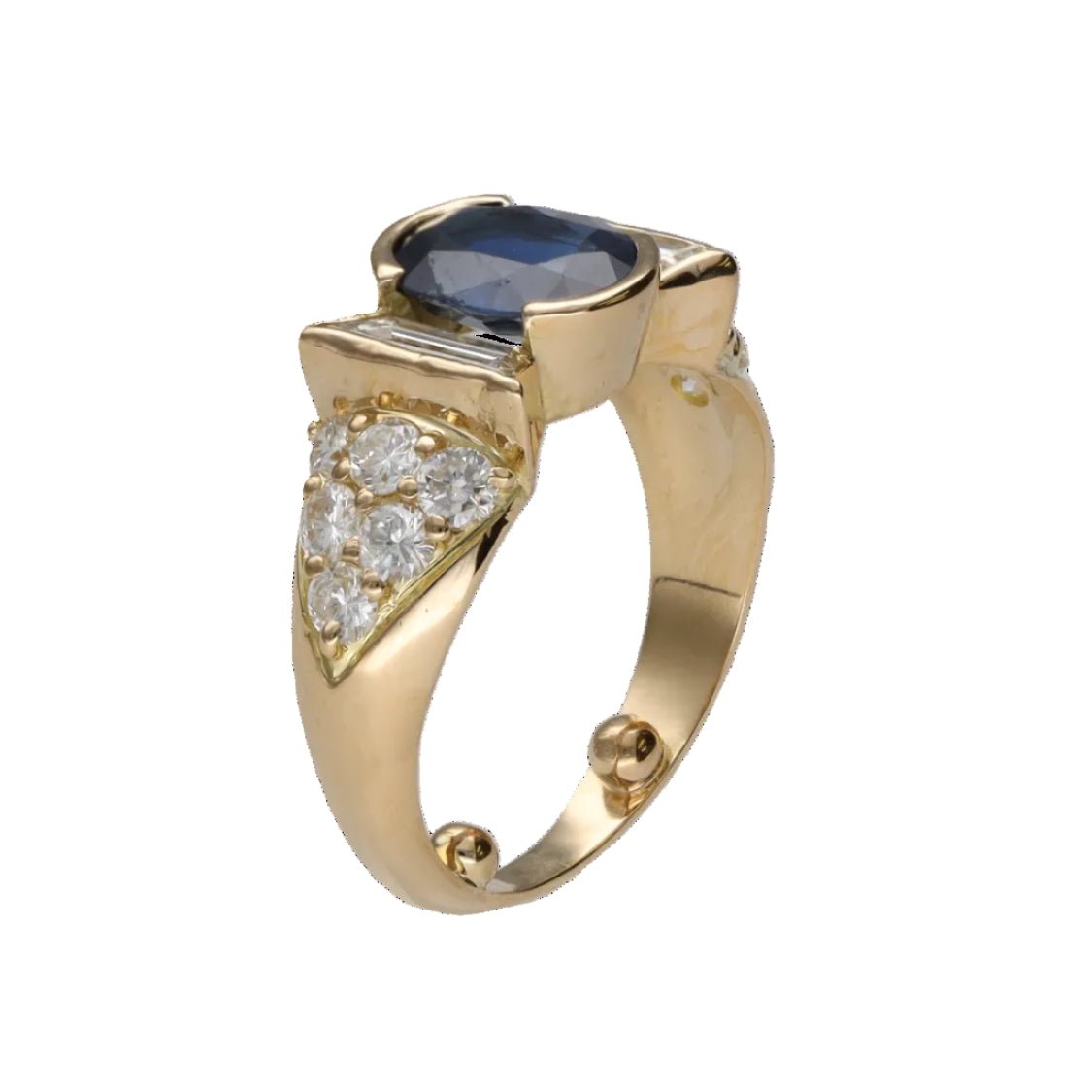 Bague Solitaire en or jaune, saphir et diamants - Castafiore