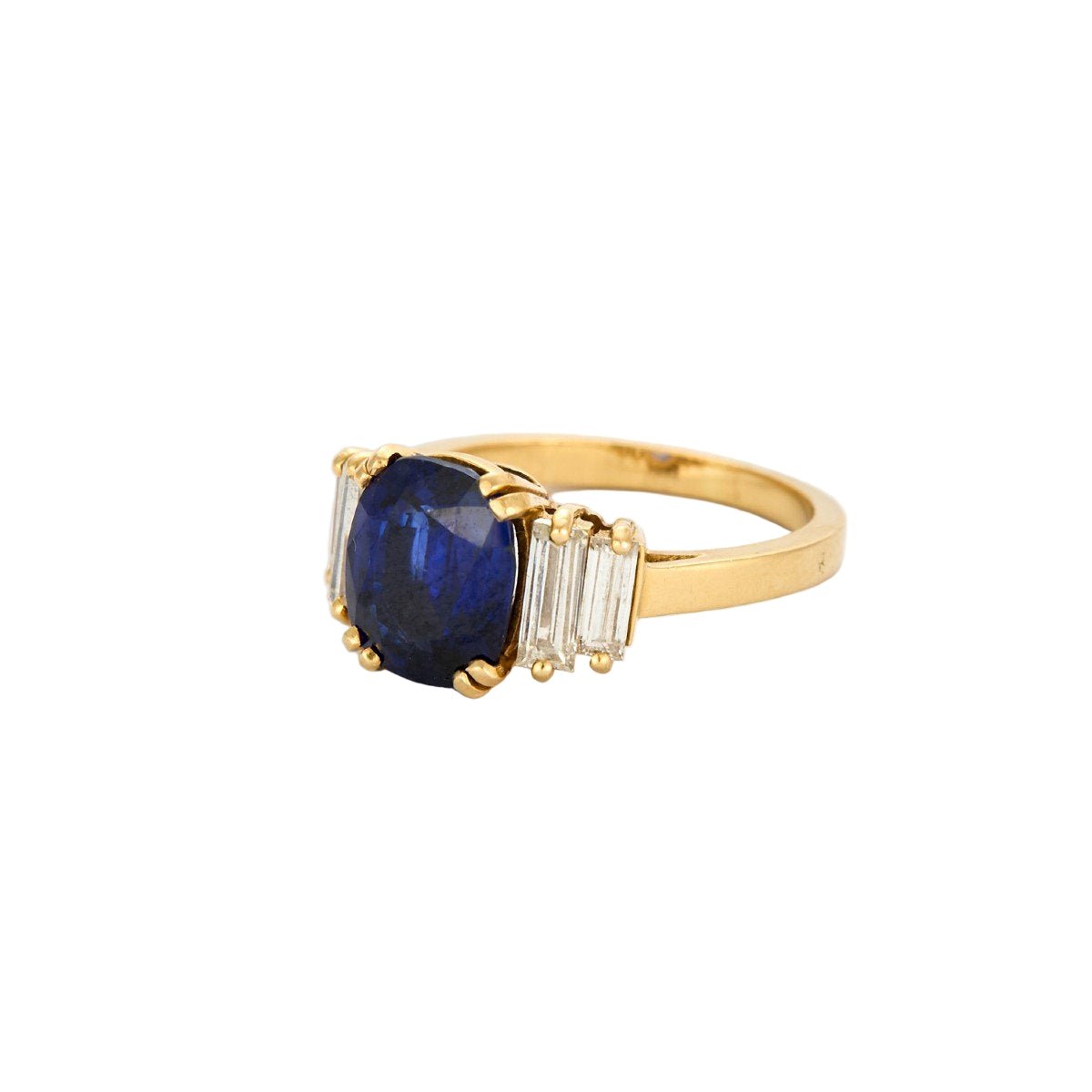 Bague Solitaire en or jaune, saphir, et diamants - Castafiore