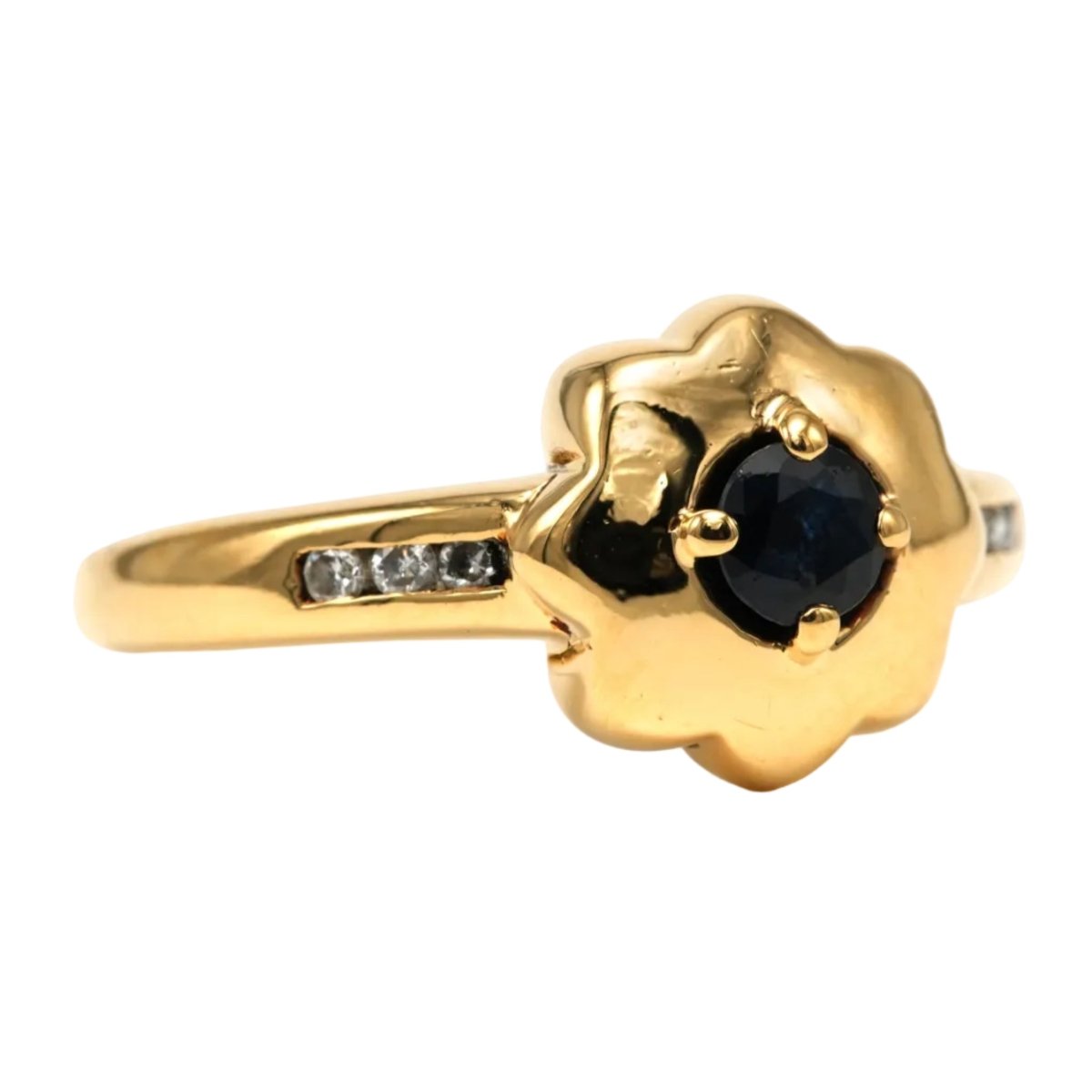 Bague Solitaire en or jaune, saphirs et diamants - Castafiore