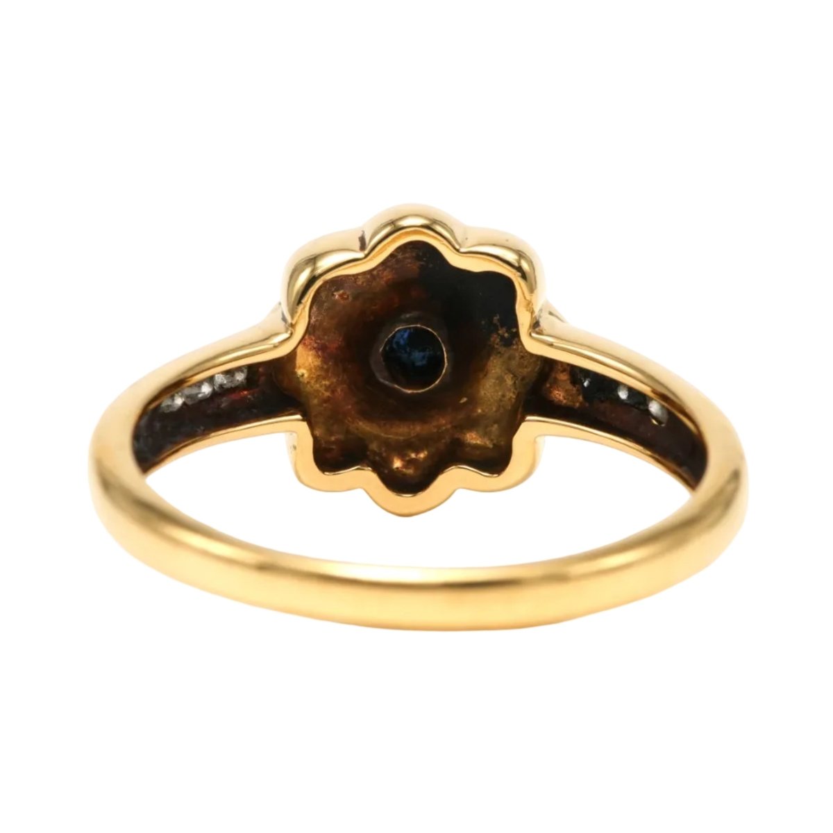 Bague Solitaire en or jaune, saphirs et diamants - Castafiore