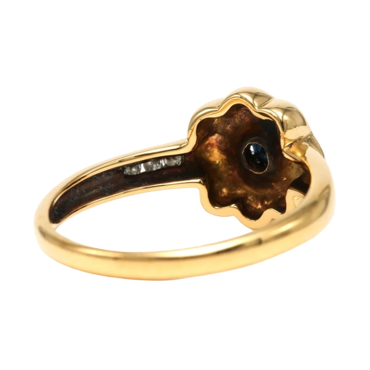 Bague Solitaire en or jaune, saphirs et diamants - Castafiore