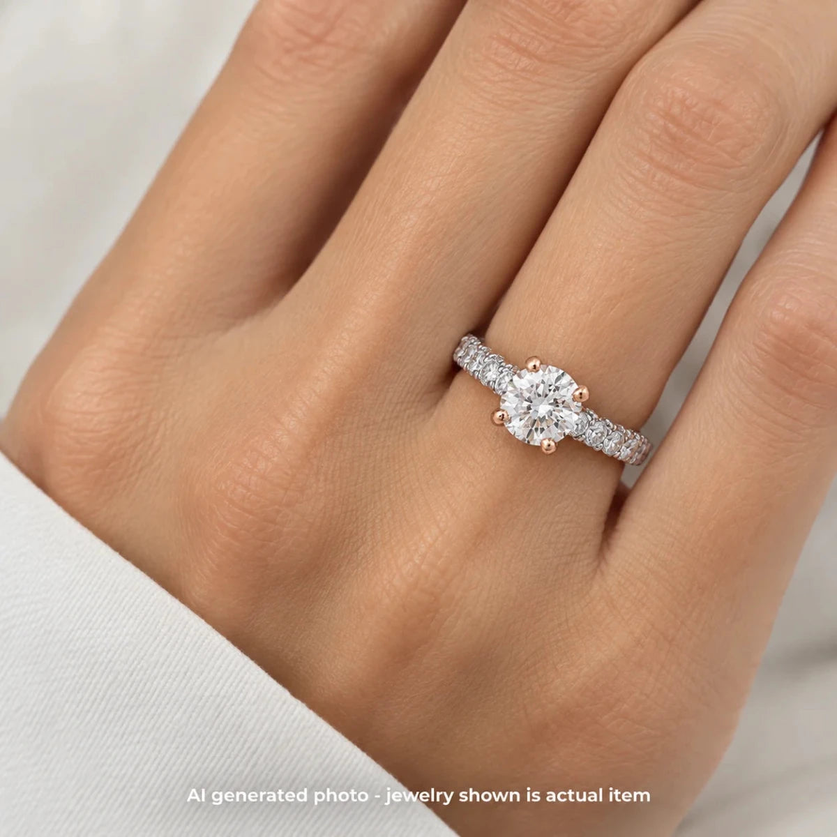 Bague Solitaire en or or blanc, or rose et diamants - Castafiore