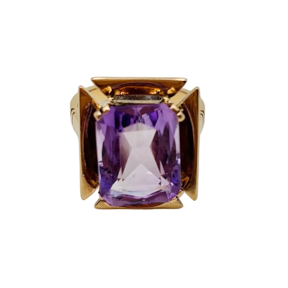 Bague Solitaire en or rose et améthyste - Castafiore